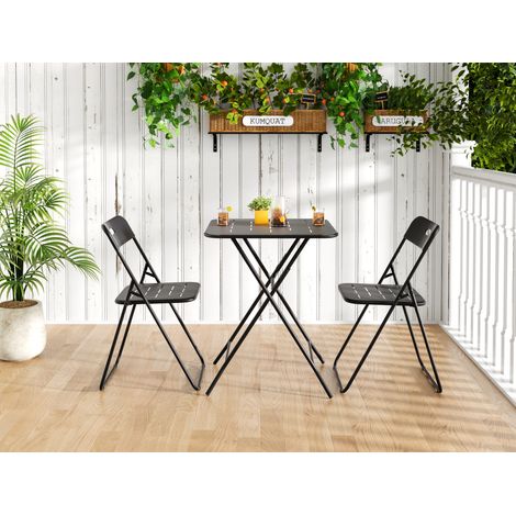 Klappbares Gartenmöbel-Set mit Tisch und Stühlen für 2 Personen, schwarzer Stahl HAVRYA (1/5)
