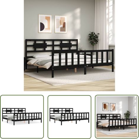 The Living Store Massivholzbett mit Kopfteil Schwarz 200x200 cm - Holzbett - Massives Kiefernholz - Boxspringbetten - Lattenrost - Doppelbett (1/5)