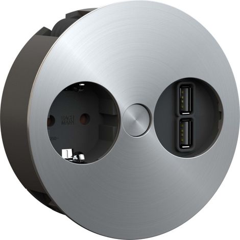 Twist Steckdose mit 2-fach USB + 1 Schuko - edelstahlfinish, 2 m Anschlussleistung
