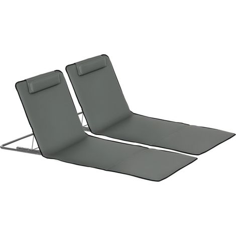 Lot de 2 tapis de plage pliants avec dossier réglable 5 positions, appui-tête, tissu Oxford, sac de transport (1/5)
