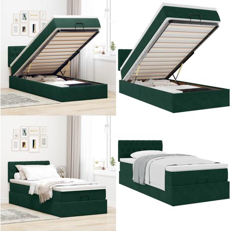vidaXL Ottoman-Bett mit Matratze Dunkelgrün 90x190 cm Samt (1/5)