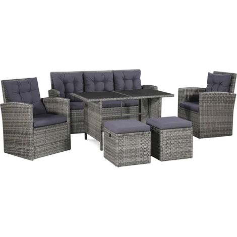 Salon de jardin 6 pcs,Mobilier de terrasse,Table et Chaise pour Relax avec coussins Résine tressée Gris -YZ719696 (1/5)
