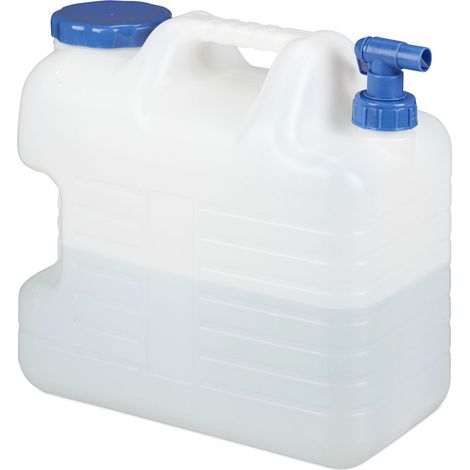 Relaxdays Water Canister, Drain Off Cock, Screw Cap, BPA-Free, Camping, Car, 20 L, White