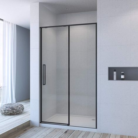 Duschabtrennung Glas Schiebetür Dusche Nischentür 120x195 cm schwarzer Rahmen Duschtür Nische Duschwand Schiebeglastür 8mm Sicherheitsglas mit Nano Beschichtung (1/5)