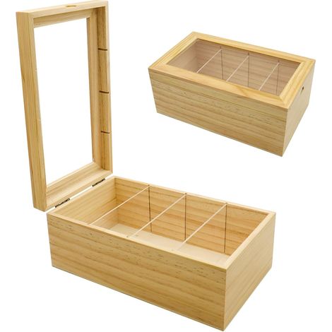 Karteikartenbox aus Holz mit transparentem Deckel, A8 A7 26 x 15 x 10,5 cm, Vokabelbox mit 4 Fächern für Büro, Schule und Zuhause - Holzfarbe (Karteikarten nicht enthalten) (1/5)
