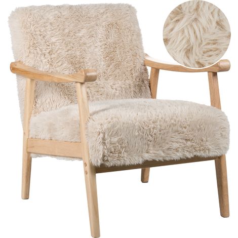 Sillón retro para sala de estar tapizado de pelo sintético estructura de madera beige claro Leknes