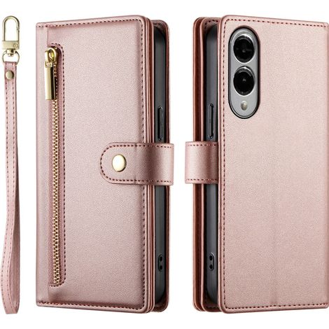 Funda tipo libro para Samsung Galaxy S25 Edge, con bolsillo tipo cartera y cremallera, color rosa. (1/5)