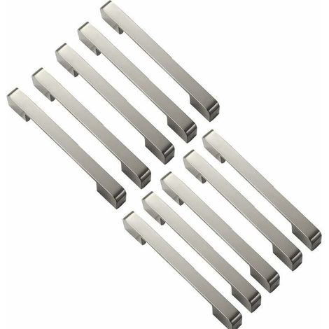 10 maniglie per porte spazzolate, maniglie per mobili da cucina, maniglie a T per mobili da cucina, interasse fori 128 mm, nichel spazzolato
