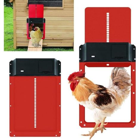Porte de poulailler automatique sensible à la lumière Porte de poulailler pour animaux de compagnie rouge, 35524.5cm, 1pc (1/2)