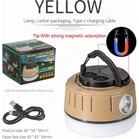 Lampe de camping LED portable (jaune) - Lampe de secours multi-sources lumineuses - Extérieur - Avec crochet et aimant (1/5)