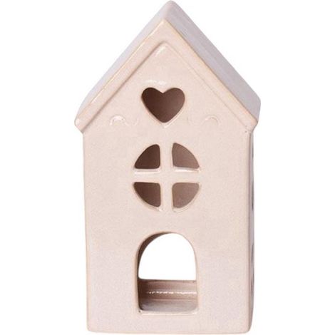 House Tealight Holder - Ceramic - L12 x W8 x H22 cm - Cream