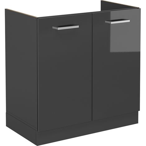 Mobile lavello cucina R-Line, Antracite lucido, 80 cm senza piano di lavoro, Vicco