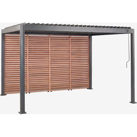 SKLUM Bioklimatische Aluminiumpergola mit Lamellen und Seitenpaneel Druvia Graphitgrau - Kastanienholzbraun Pergola 3x4 m mit 4 Paneelen à 92,5 cm (1/5)