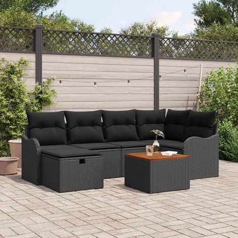 Salon de jardin modulable 7 pièces avec rangements, poly rotin noir et coussins - PANGIVO (1/5)