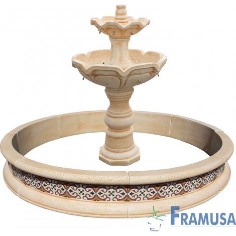 FUENTE DE PIEDRA ARTIFICIAL CENTRAL SMALL TREVERI GOLTIS OCRE CON BOMBA Y CERCO PARA JARDIN (1/3)
