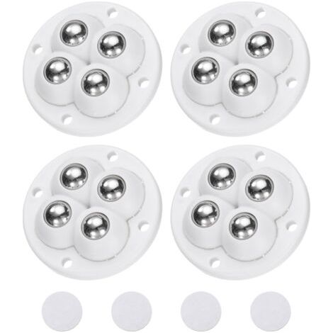 Lot de 4 roulettes pivotantes autocollantes, rotation à 360 degrés, universelles, pour meubles, poubelles (blanc, 4 billes en acier) (1/5)