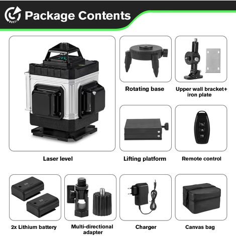 Laser commande APP – 16 lignes – Nivellement auto 360° – Horizontal/vertical – Lot 2 batteries – Connecté