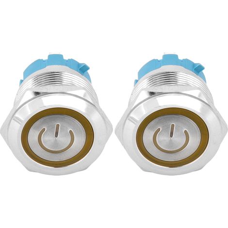 Lot de 2 interrupteurs à bouton-poussoir 4 broches 3-6 V CC, tête plate, ronds, avec témoin lumineux jaune (1/5)