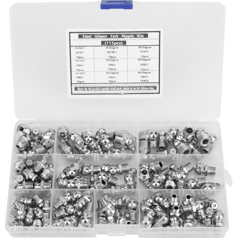Zerk steel grease fitting, 115 pieces, corrosion-resistant, rustproof M6 x 1 M8 M10 (1/5)