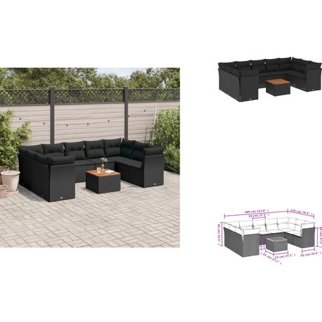 10-tlg. Garten-Sofagarnitur mit Kissen Schwarz Poly Rattan - Gartensortiment - Outdoor Möbel - Gartenlounge - Lounge Set - Rattan Gartenmöbel (1/3)