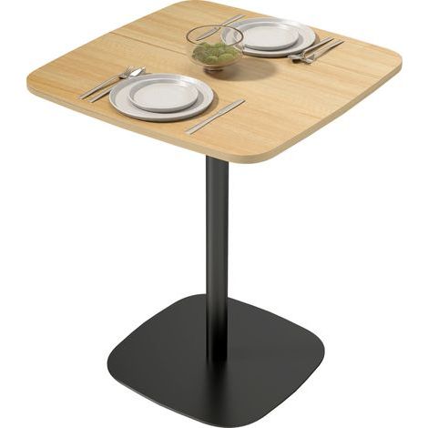 Petite, MDF, acier, bois, naturel+noir, 60 cm, table à manger, carrée, plateau de, table, base, pour, salon, salle à manger, cuisine (1/5)