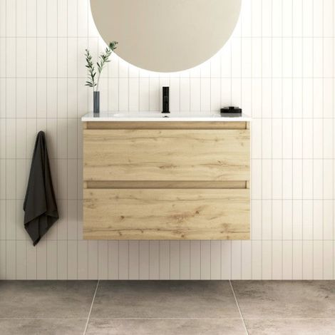 ROYO KENA Mueble+Lavabo Suspendido 2 Cajones Roble Arenado - Medida: 80 cms - ref: C0078303