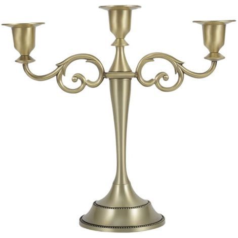 Candeliere in metallo a 3 bracci, alto 25 cm, ideale per casa e ristorante, colore bronzo dorato. (1/4)