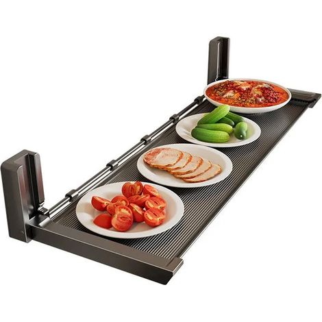 Étagère murale pliable multifonction gris foncé 39 × 18 × 8 cm avec 5 crochets, rangement pour légumes et ustensiles de cuisine (1/5)