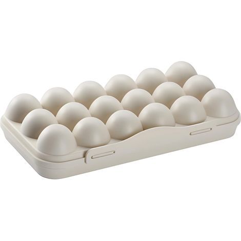 Contenitore per uova da esterno di grande capacità, in plastica, per la conservazione delle uova, per frigorifero, impilabile, vassoio per 18 uova, beige (1/4)