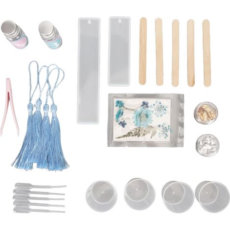 Ensemble De Moules en Résine pour Marque-Page, Résistant Aux Déchirures, Réutilisable, Kit De Pompons pour Marque-Page Fait à la Main, Décoration, Cadeau D'étudiant(Bleu) (1/5)