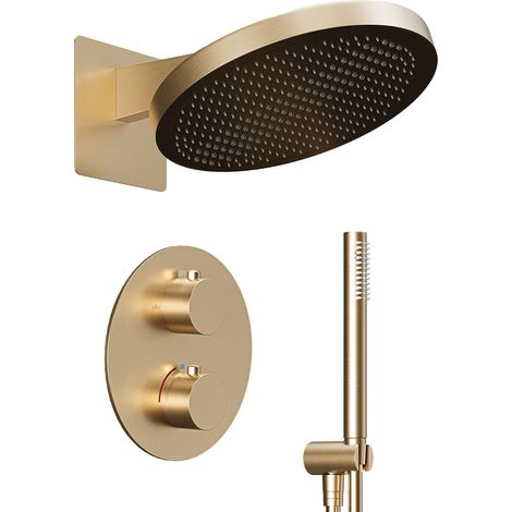 Lomazoo Set De Douche Encastré Or Doré - Pomme de Douche 30 cm -
