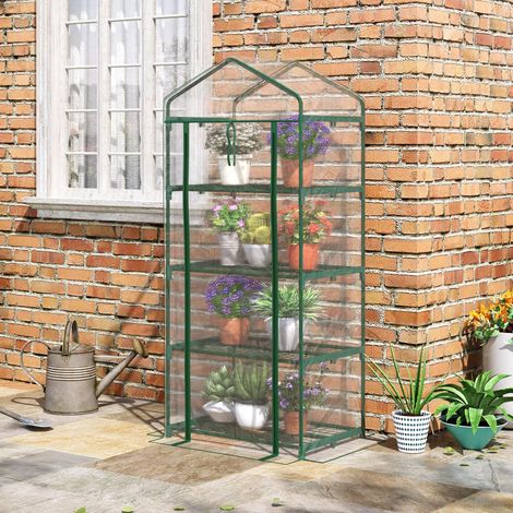 Invernadero de plástico para tomates con 4 estantes, 70 x 50 x 160 cm, verde y transparente HAVRYA (1/5)