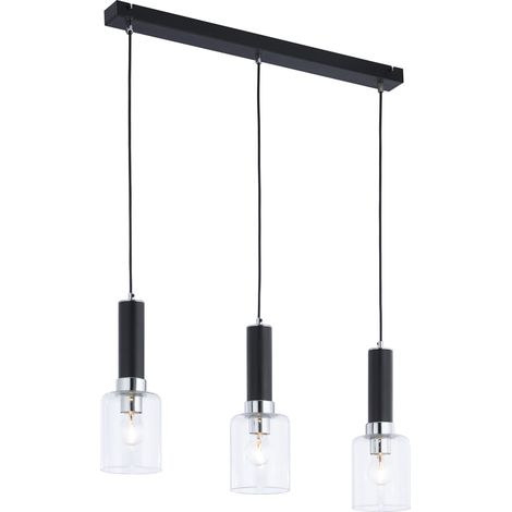 Lampada sospesa Tuluza nera/cromo 70cm 3xE27 vetro Jupiter