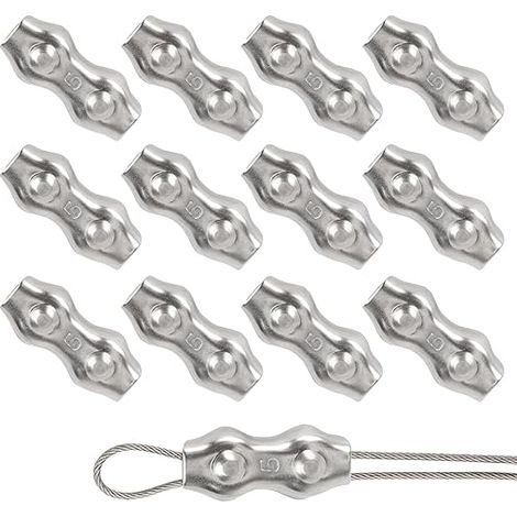 Abrazadera dúplex 12 piezas Abrazadera de cuerda Clip de cable de acero inoxidable 304 Abrazadera de cable M5 Abrazadera de cable de acero de 5 mm para tendedero Tendedero Tendedero Toldo Cercas tempo (1/5)