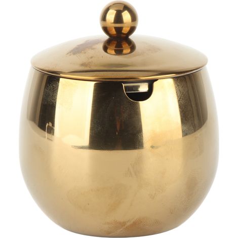 Grand sucrier/pot à épices en acier inoxydable avec couvercle, idéal pour ranger sel, bonbons, café et autres gourmandises. Compatible lave-vaisselle. Couleur : or. (1/5)
