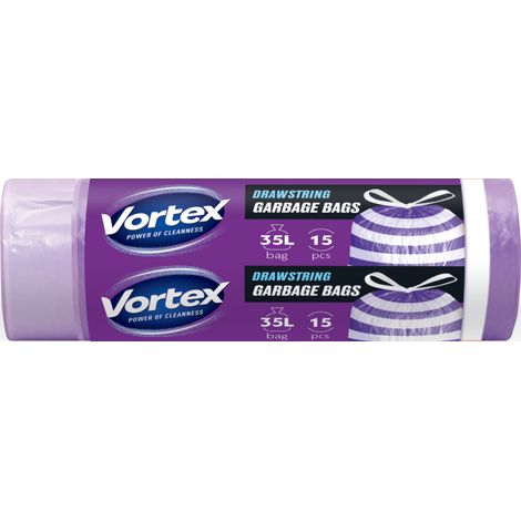 VORTEX Müllbeutel mit Zugband HDPE violett-weiß 35l/15Stk Müllbeutel