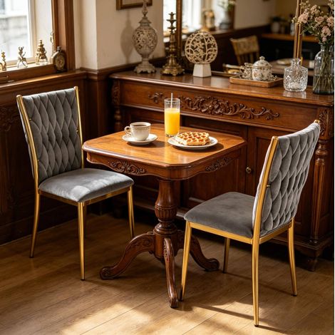 Pack de 2 sillas de comedor de terciopelo con respaldo alto, metal gris oscuro y dorado (1/5)