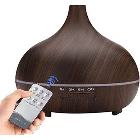 Diffuseur d'Huiles Essentielles Ultrasons en Bois, Humidificateur d'Air Silencieux pour Chambre avec Télécommande, Modèle Bois Foncé, 1 Pièce (Sans Huile)-lsw (1/2)