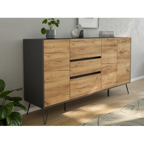 Sideboard Kommode Zuma 180cm Greifraum 3 SoftClose 3 Türen Grafit/Eiche Front (1/5)