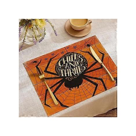 Halloween-Tischsets aus Leinen, Serie „Süßes oder Saures“, Kombinations-Tischsets, Restaurant-Festtagsdekoration, Geschirr-Isolierunterlagen (YMCD-31)