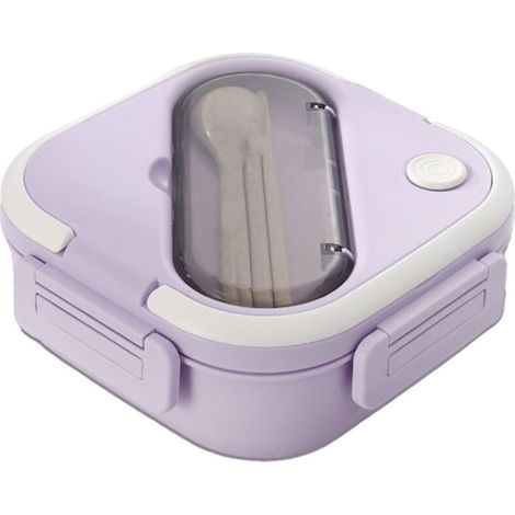 Boîte à lunch isotherme, imperméable et à plusieurs compartiments en plastique, idéale pour l'école et le bureau, de couleur violette. (1/4)