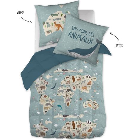 Couette "Map" Réversible pour lit 1 place 100% Coton / 57 Fils/cm² l'Effet Papillon