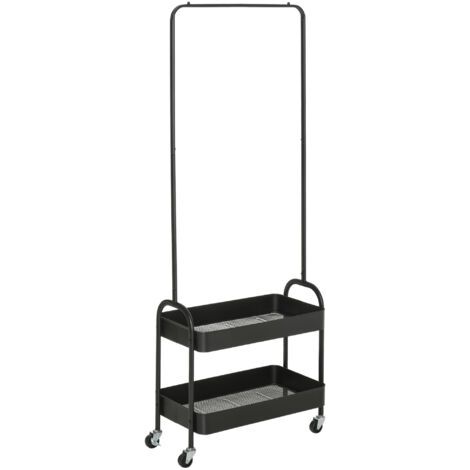 Portant à vêtements en métal avec étagère à chaussures, mobile, autoportant, noir