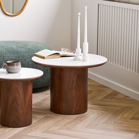 Frida table basse Ø60cm plateau de table céramique blanc, brun foncé. (1/5)