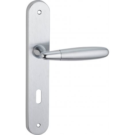THIRARD - Ensemble de poignées pour porte de chambre Mirella2 trou de clé, carré 7mm, entr'axes 195mm, chromé brillant/satiné - THIRARD (1/5)
