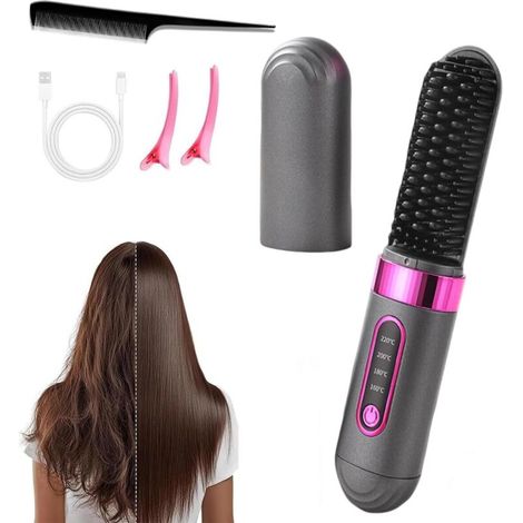 Brosse Lissante Sans Fil. Chauffage Céramique MCH Fer à Lisser 4 Réglages De Température Avec Soin Capillaire Aux Ions Négatifs Vitesse De Lissage 2 Fois Plus Rapide pour Travel (1/5)
