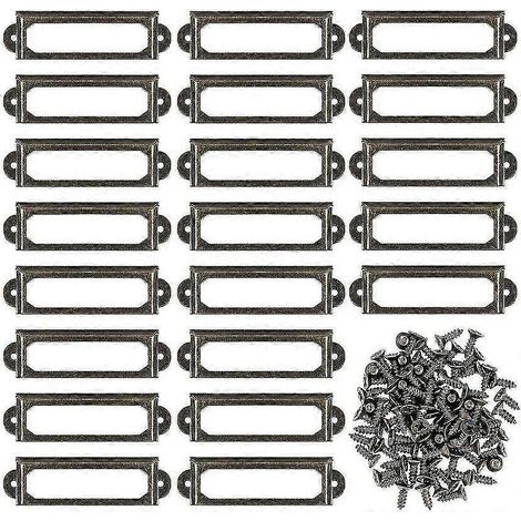 50 Metall-Etikettenhalter für Möbel, Schubladen, Schränke, Karten, Namensschilder, Rahmen mit Schrauben für Büro, Regal, Bücherregal, Bronze (59 x 17 mm) (1/2)