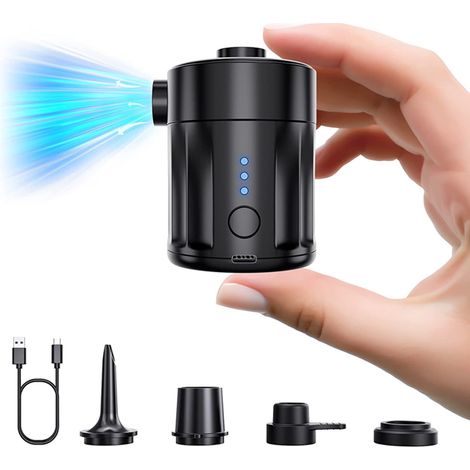 Tragbare elektrische Luftpumpe für Aufblasbares, wiederaufladbare Batterie-Luftpumpe für Luftmatratze 2 in 1 Mini-tragbare Vakuumpumpe mit 4 Luftdüsen und Aufbewahrungstasche für