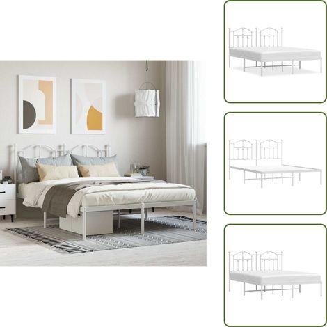 The Living Store Bettgestell mit Kopfteil Metall Weiß 140x200 cm - Metallbett (1/5)