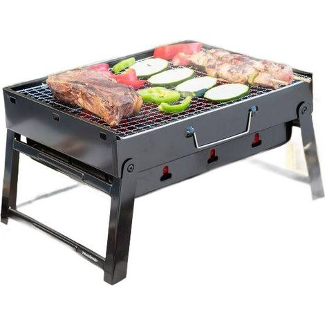 InnovaGoods® Barbecue Portatile a Carbonella, Tavolo Pieghevole e Facile da Trasportare, Design Moderno, Griglia di Protezione, Fácil da Montare e Pulire, Nero, Ferro (1/5)